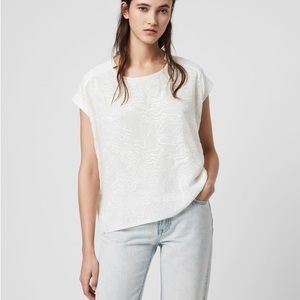 All Saints Medium Palmer Pina Tee White Shirt Embroidered Crop Loose